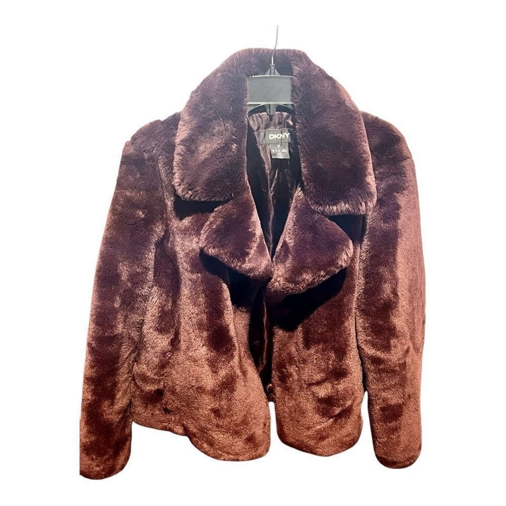 DKNY Women’s Oversized Cropped Faux Fur Coat - Plum size large